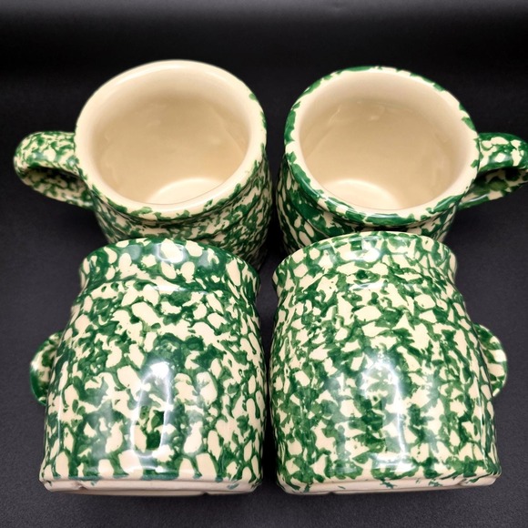 Gerald E Henn Workshops Green Sponge Ware Pottery Mugs Set of 4 Roseville Ohio - Picture 2 of 15
